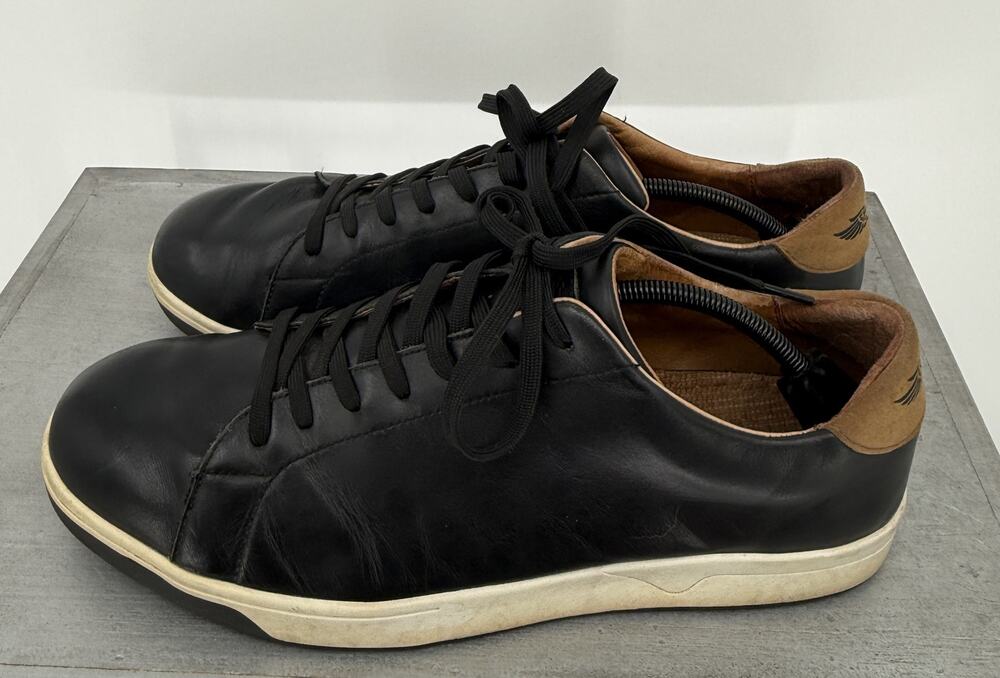 Straight Down Mens Leather Low Top Sneakers US 13 Black Tan Lace Up Casual Shoes